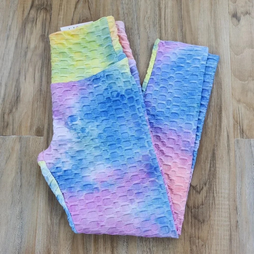 🔸️NWT Pastel Tie Dye Honeycomb Sports Bra & Pants Athletic Set Small